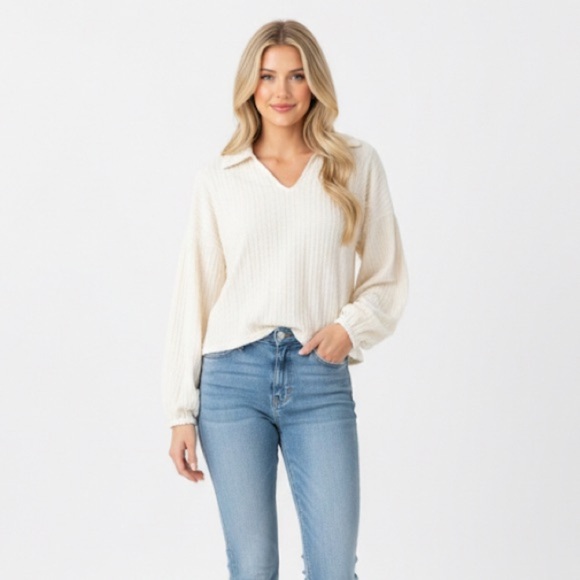 Sadie & Sage Tops - Sadie & Sage Cream Textured Long Sleeve Top size medium boho